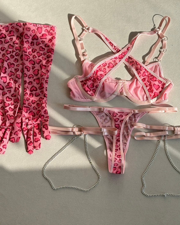 Sweetheart Pink Panther - Crossed metal chain underwear set