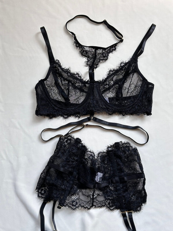 Eyelash Lace Herringbone Underwear Set